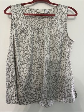 Chico's Sleeveless Leopard Print Shell Top - Gray/White